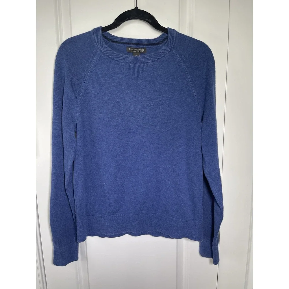 Banana Republic Long Sleeve Crewneck‎ 100% Cotton Slub Sweater Blue Men's Medium